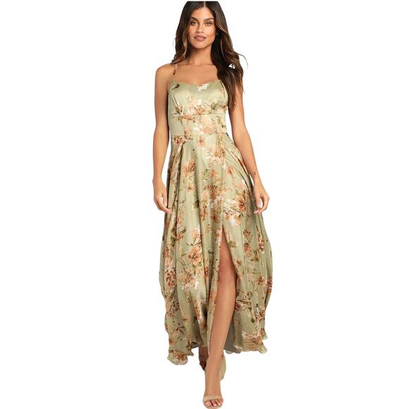 NWT Lulu's Mood of the Night Sage Green Floral Print Maxi Dress - Picture 1 of 6